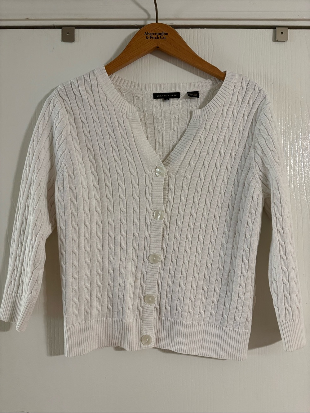 JEANNE PIERRE White Cable-Knit Button Cardigan